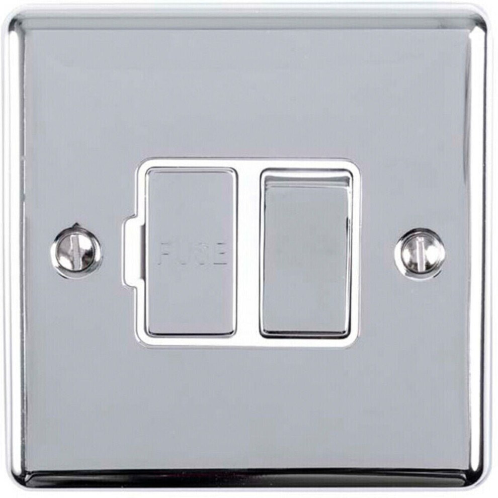 13A Dp Switched Fuse Spur Chrome & White Mains Isolation Wall Plate 5056524220504
