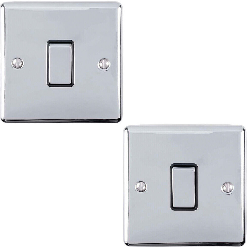 2 PACK 1 Gang 20A DP Single Switch CHROME & Black Trim Appliance / Boiler