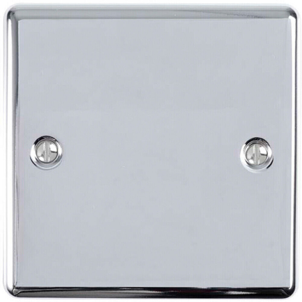 Single CHROME Blanking Chassis Plate Round Edged Wall Box Hole Cover Cap