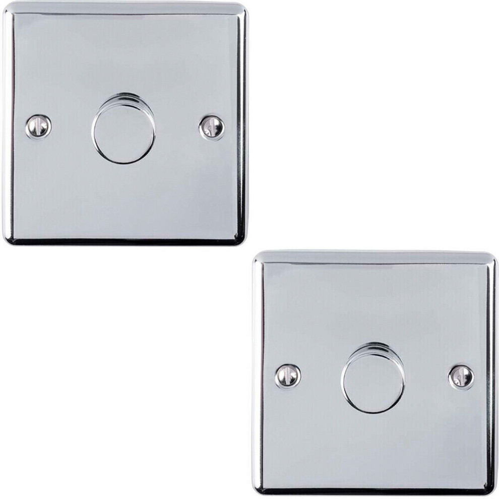 2 Pack 1 Gang 400W 2 Way Rotary Dimmer Switch Chrome Light Dimming Plate 5056524220412