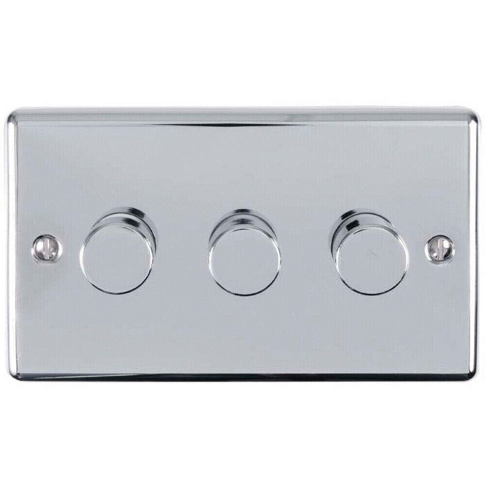 3 Gang 400W 2 Way Rotary Dimmer Switch CHROME Light Dimming Wall Plate