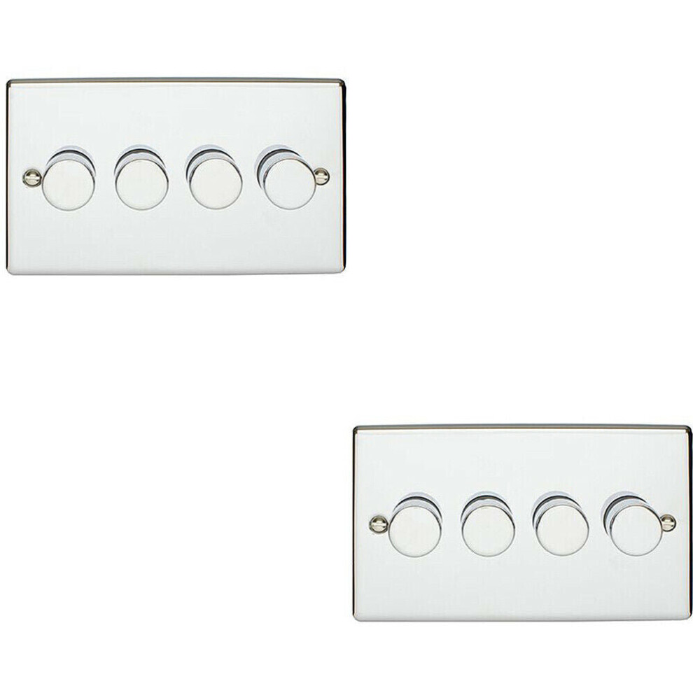 2 PACK 4 Gang 400W 2 Way Rotary Dimmer Switch CHROME Light Dimming Plate