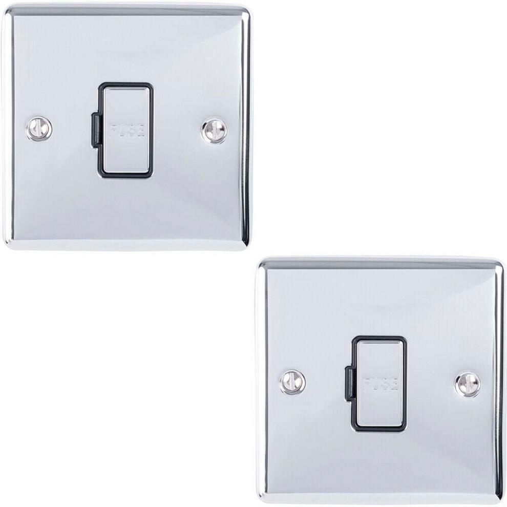 2 PACK 13A DP Unswitched Fuse Spur CHROME Black Mains Isolation Wall Plate