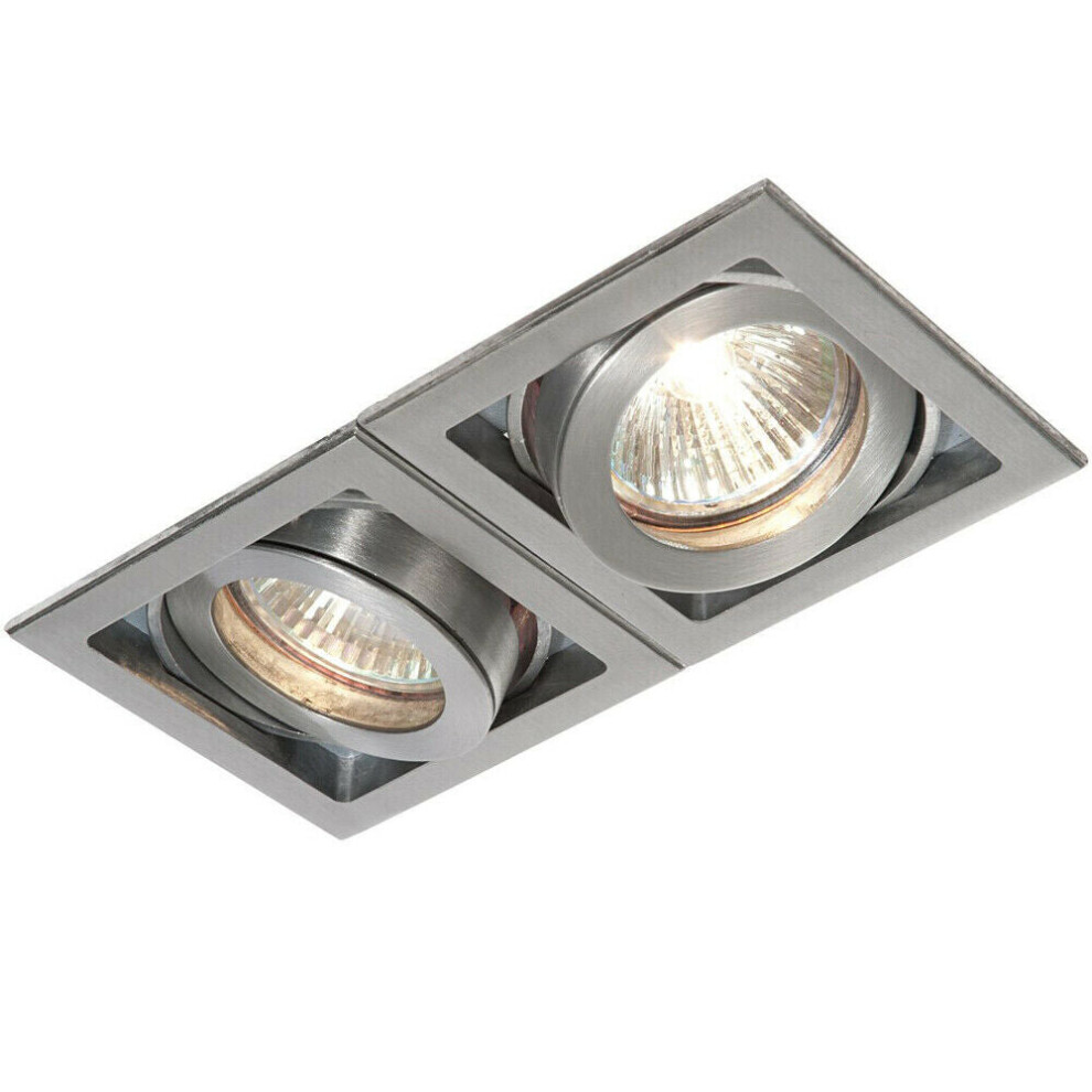 Double Square Adjustable Head Ceiling Spotlight Aluminium GU10 50W Box Downlight