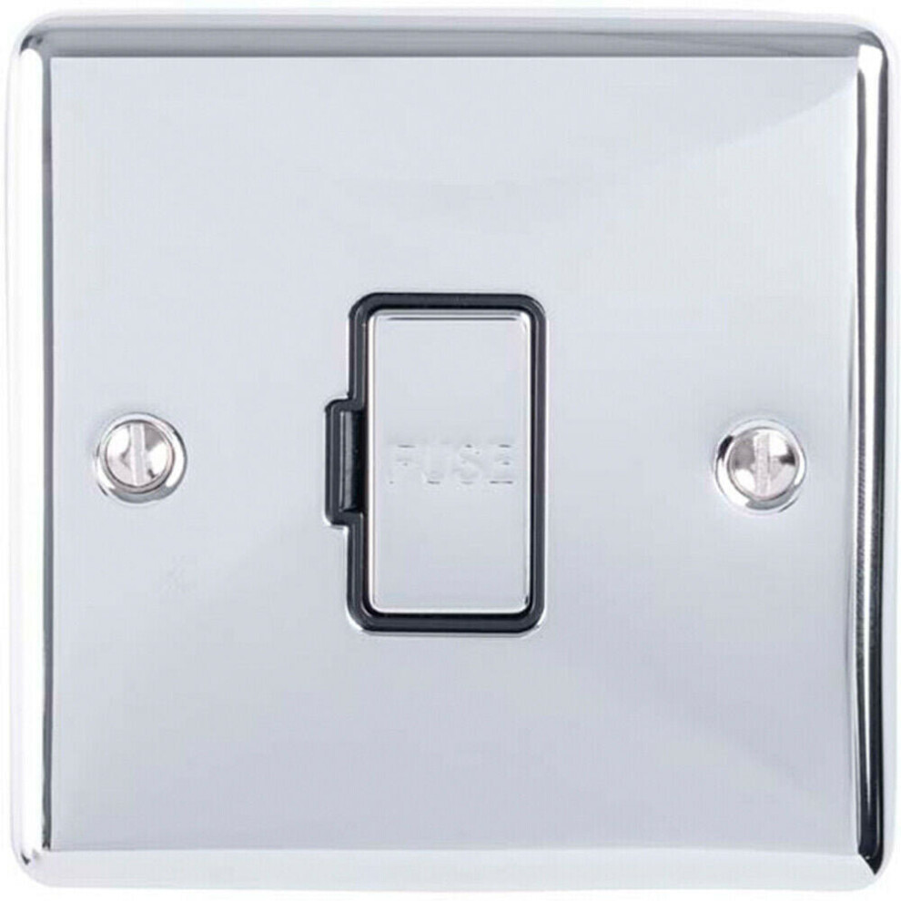 13A DP Unswitched Fuse Spur CHROME & Black Mains Isolation Wall Plate