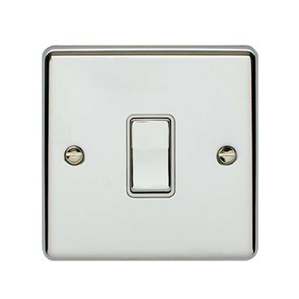 1 Gang Single INTERMEDIATE Light Switch CHROME & White 10A Metal Rocker