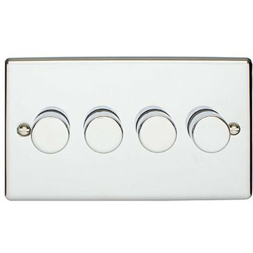 4 Gang 400W 2 Way Rotary Dimmer Switch Chrome Light Dimming Wall Plate 5056524220467