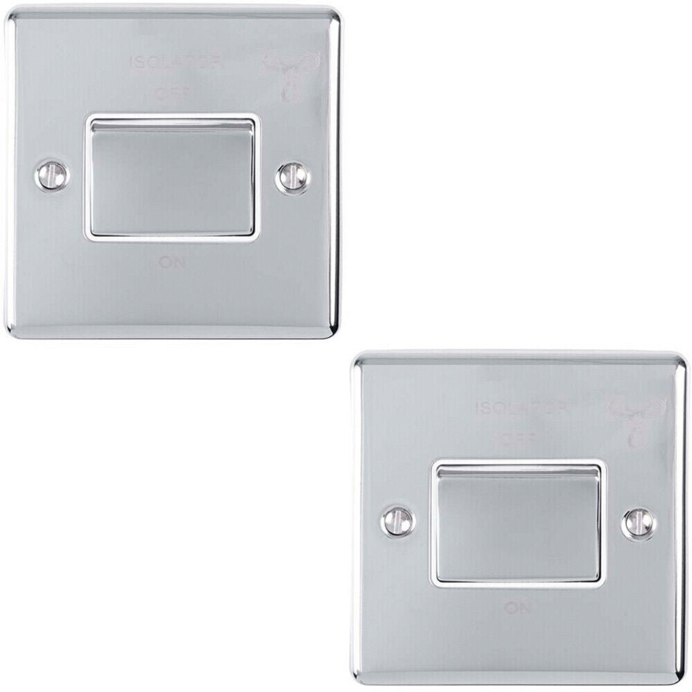 2 PACK 6A Extractor Fan Isolator Switch CHROME & White Trim 3 Pole Shower