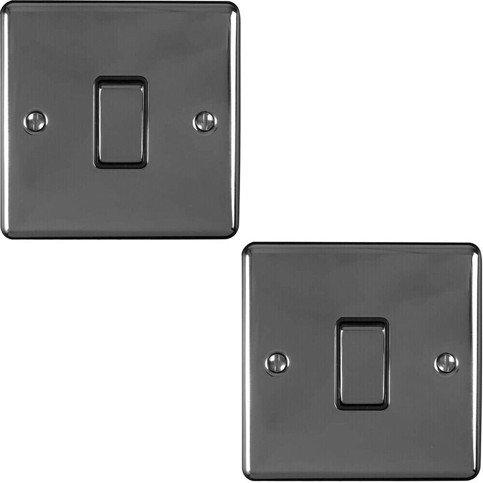 2 PACK 1 Gang Single Metal Light Switch BLACK NICKEL 2 Way 10A Black Trim