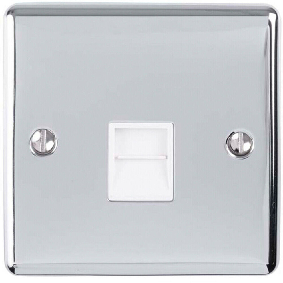 BT Master Single Telephone Socket CHROME & White PSTN Line Wall Face Plate