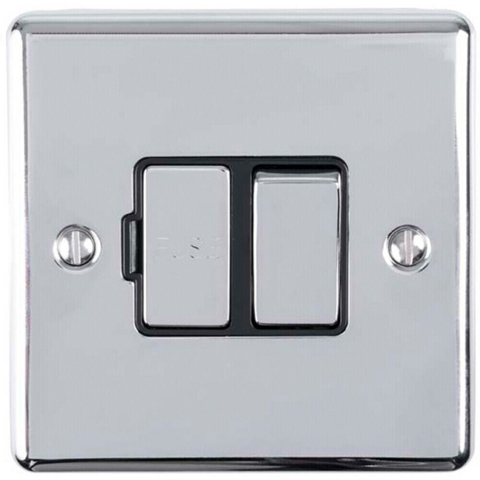 13A Dp Switched Fuse Spur Chrome & Black Mains Isolation Wall Plate 5056524220481