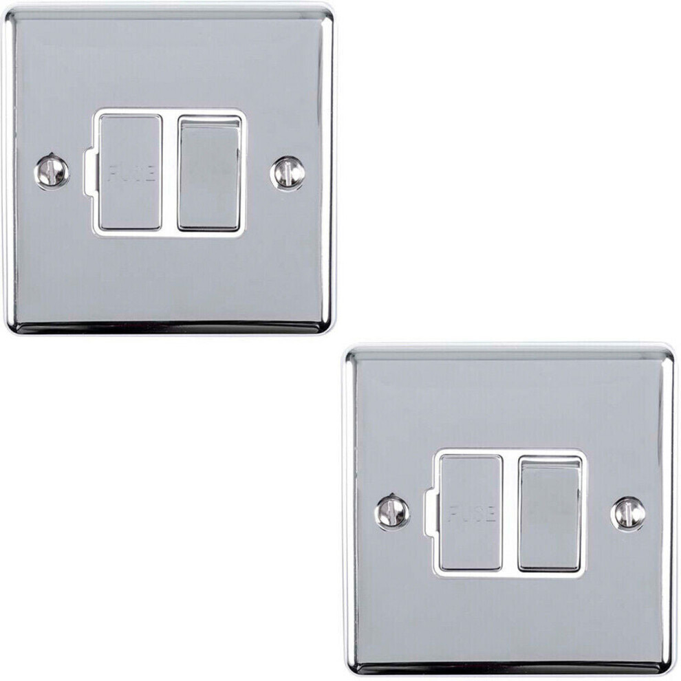 2 PACK 13A DP Switched Fuse Spur CHROME & White Mains Isolation Wall Plate