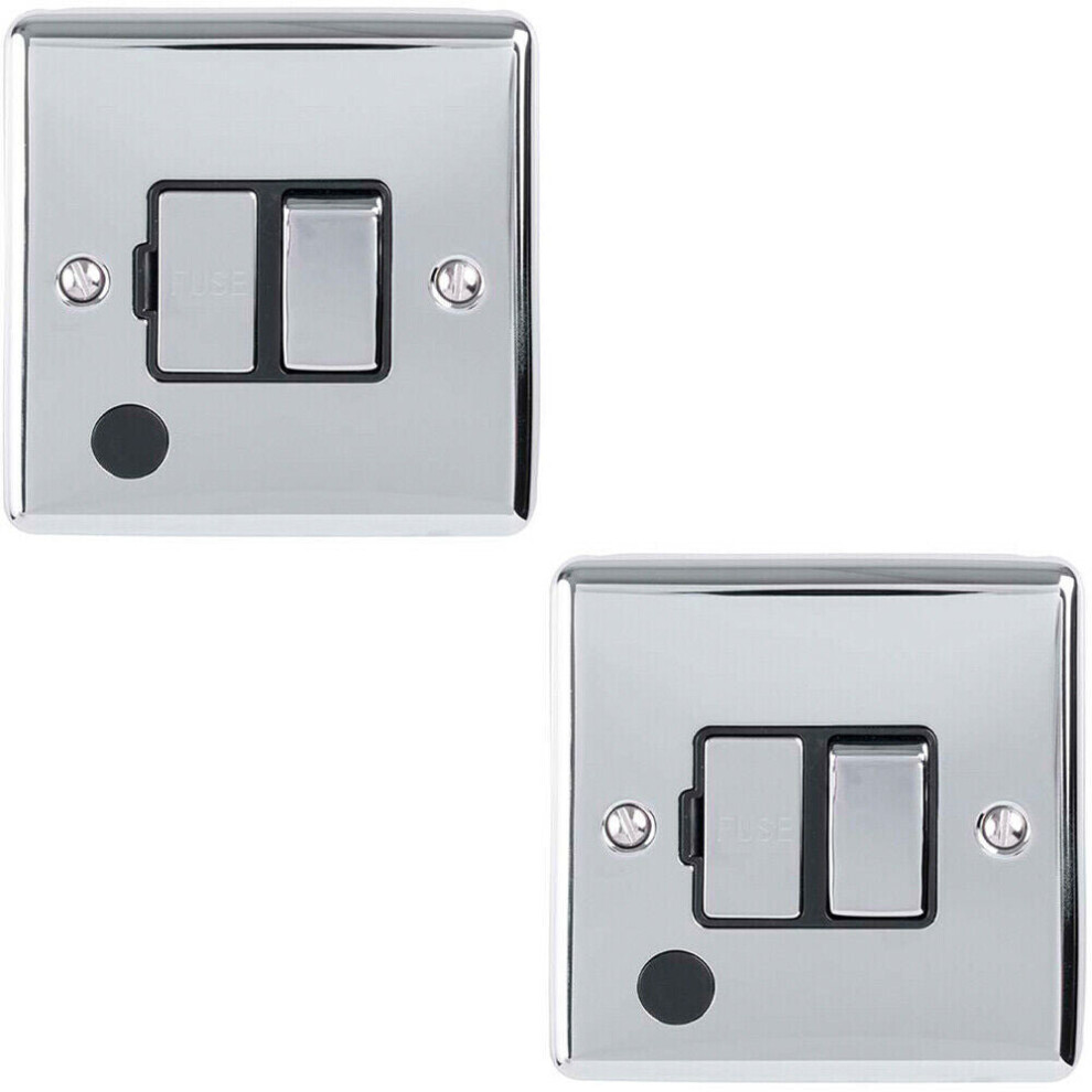 2 PACK 13A DP Switched Fuse Spur & Flex Outlet CHROME & Black Isolation