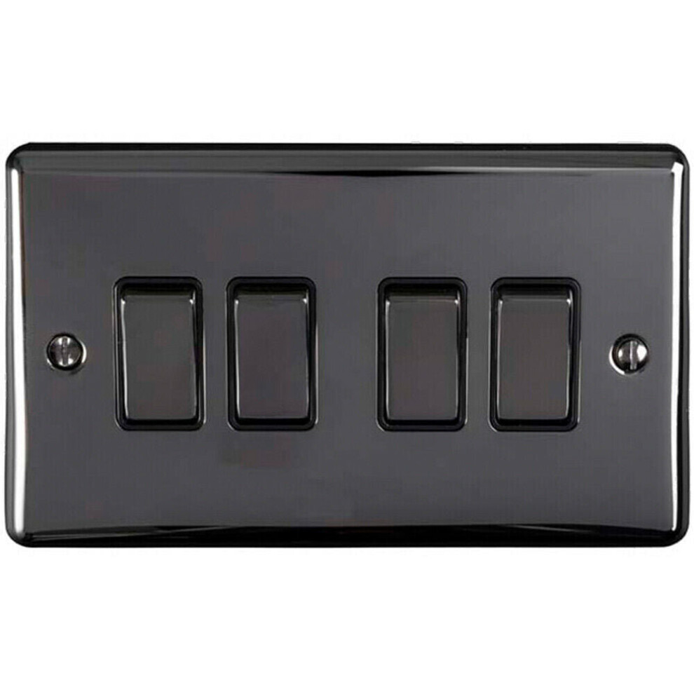 4 Gang Quad Light Switch BLACK NICKEL 2 Way 10A Black Trim & Metal Rocker