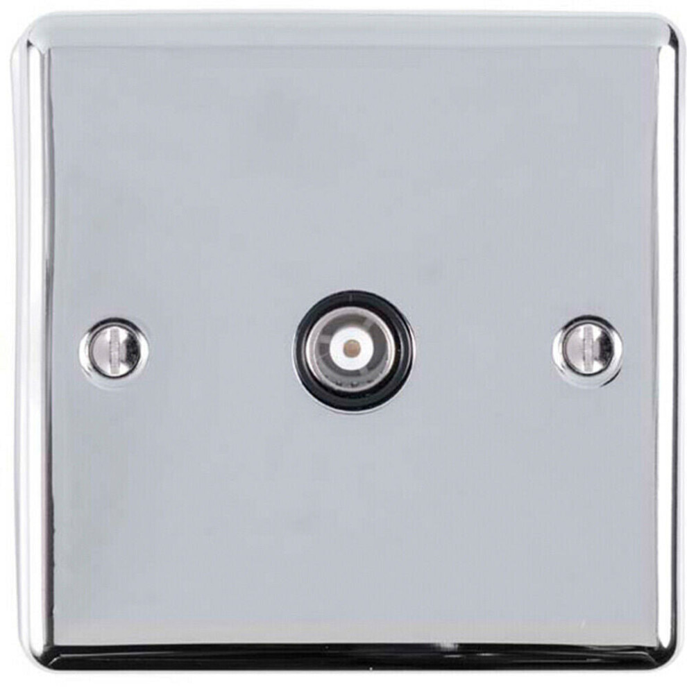 Chrome Single Aerial Satellite Coaxial Socket Female Wall Plate Black Trim 5056524220603