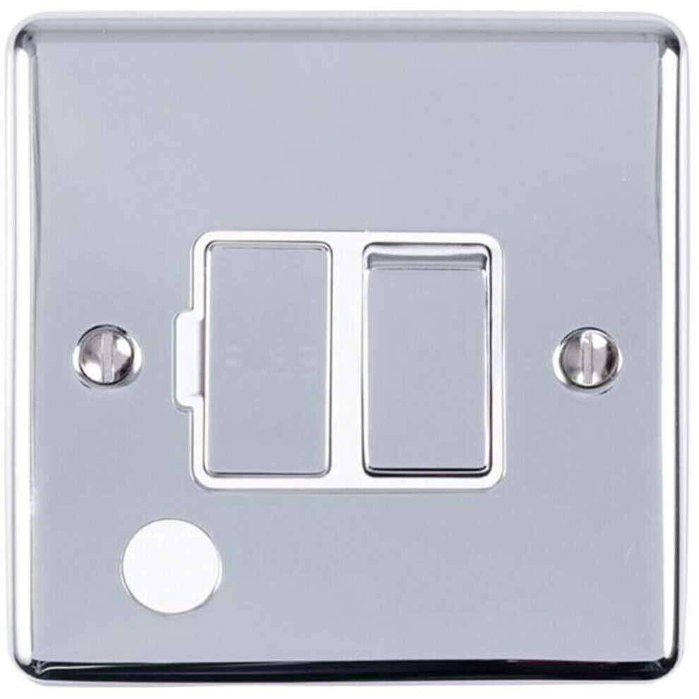 13A DP Switched Fuse Spur & Flex Outlet CHROME & White Mains Isolation