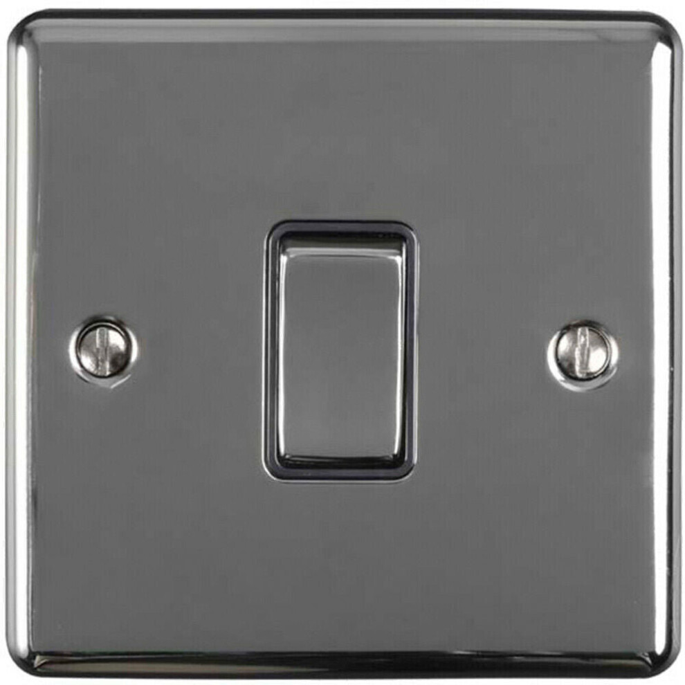 1 Gang Single INTERMEDIATE Light Switch BLACK NICKEL & Black 10A Metal Rocker