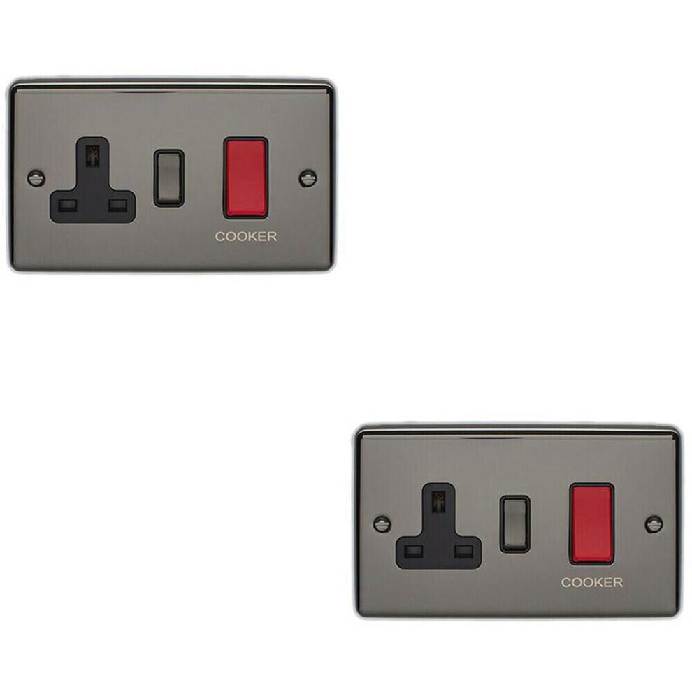 2 PACK 45A DP Oven Switch & Neon Appliance Light BLACK NICKEL & Black Trim