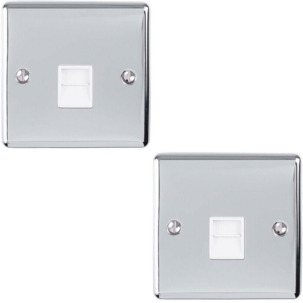 2 PACK BT Master Telephone Socket CHROME & White PSTN Line Wall Plate