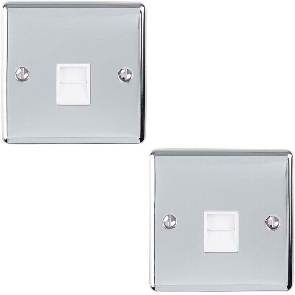 2 Pack Bt Master Telephone Socket Chrome & White Pstn Line Wall Plate 5056524220658
