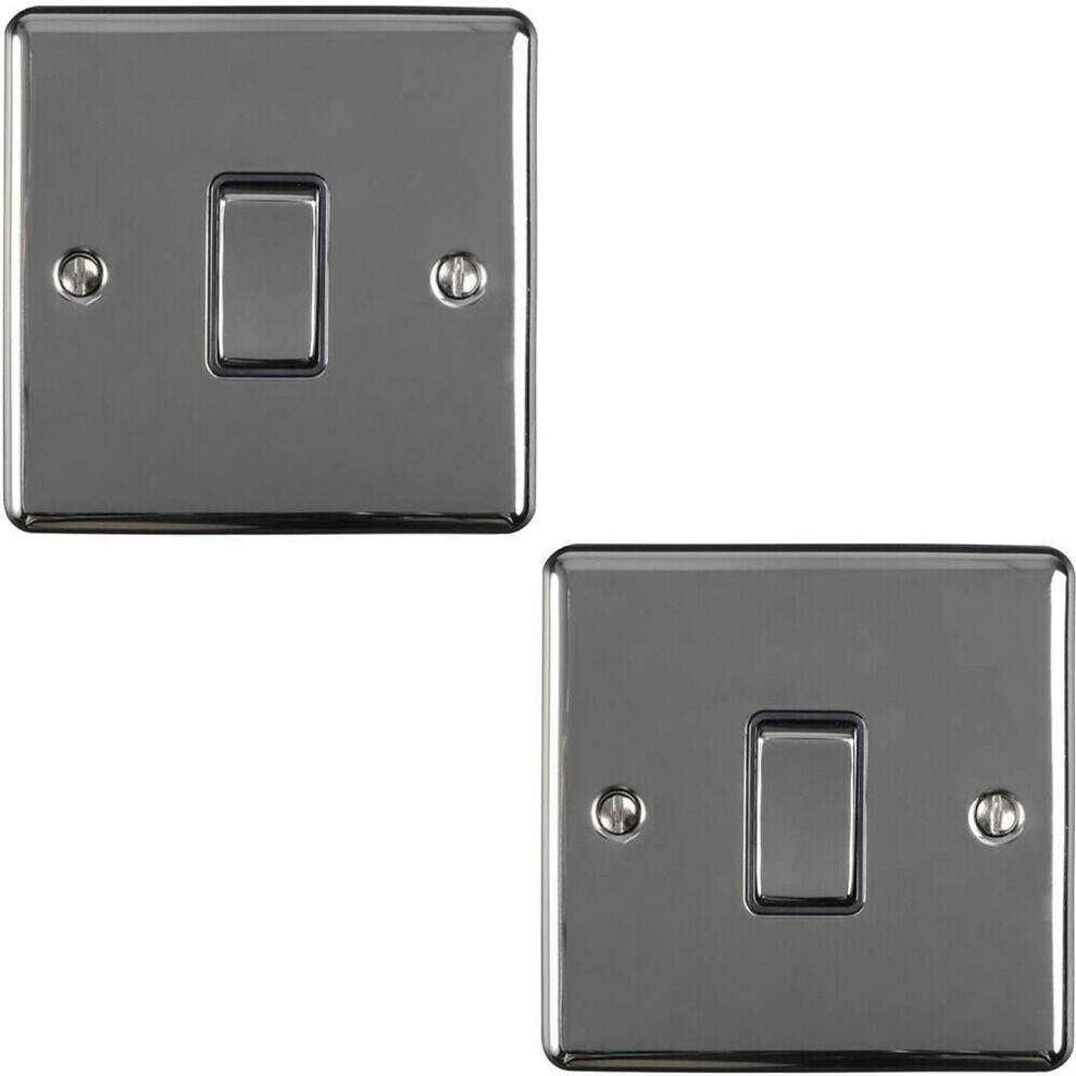 2 PACK 1 Gang Single INTERMEDIATE Light Switch BLACK NICKEL & Black 10A Rocker