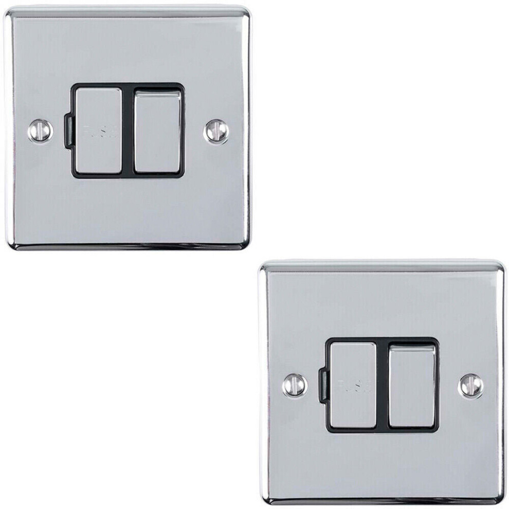 2 PACK 13A DP Switched Fuse Spur CHROME & Black Mains Isolation Wall Plate