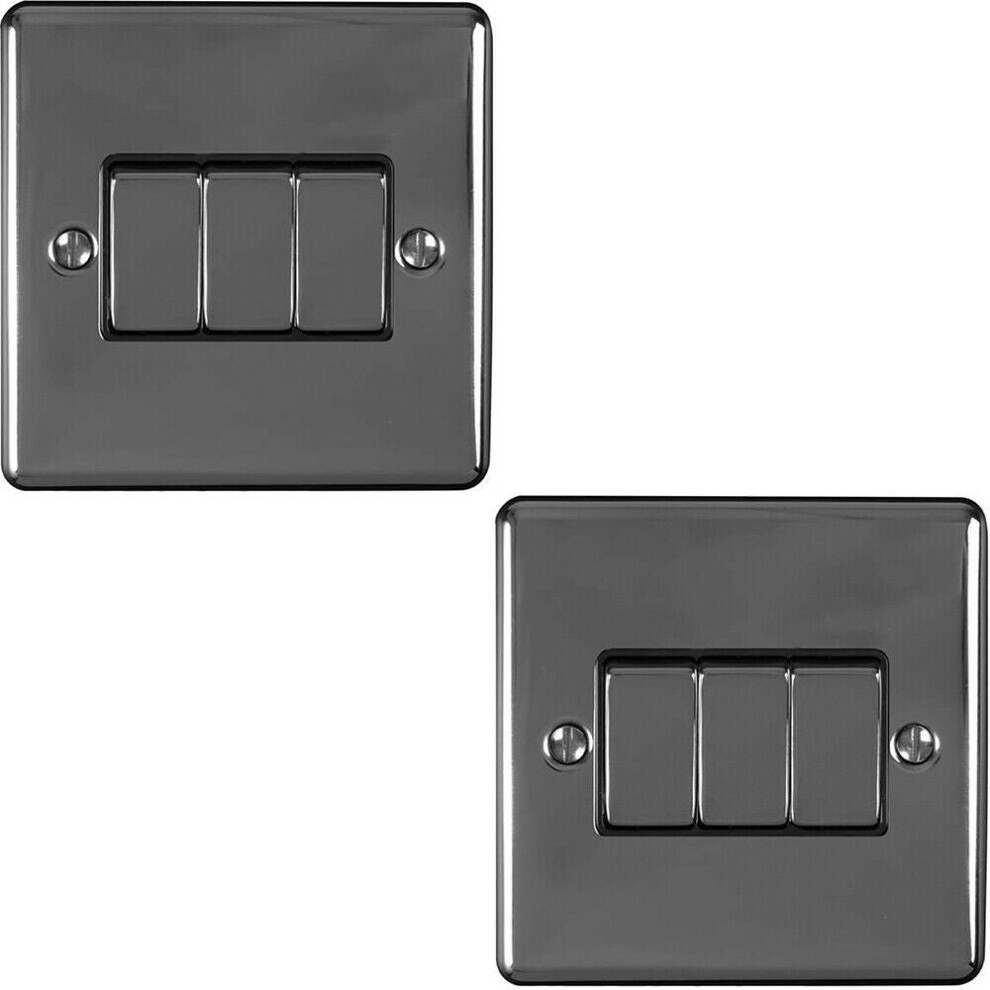 2 PACK 3 Gang Metal Triple Light Switch BLACK NICKEL 2 Way 10A Black Trim