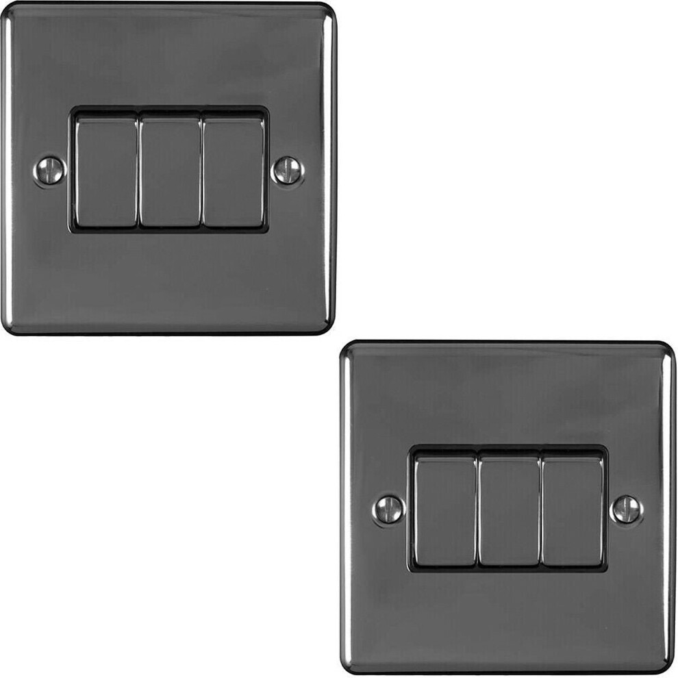 2 Pack 3 Gang Metal Triple Light Switch Black Nickel 2 Way 10A Black Trim 5056524221013