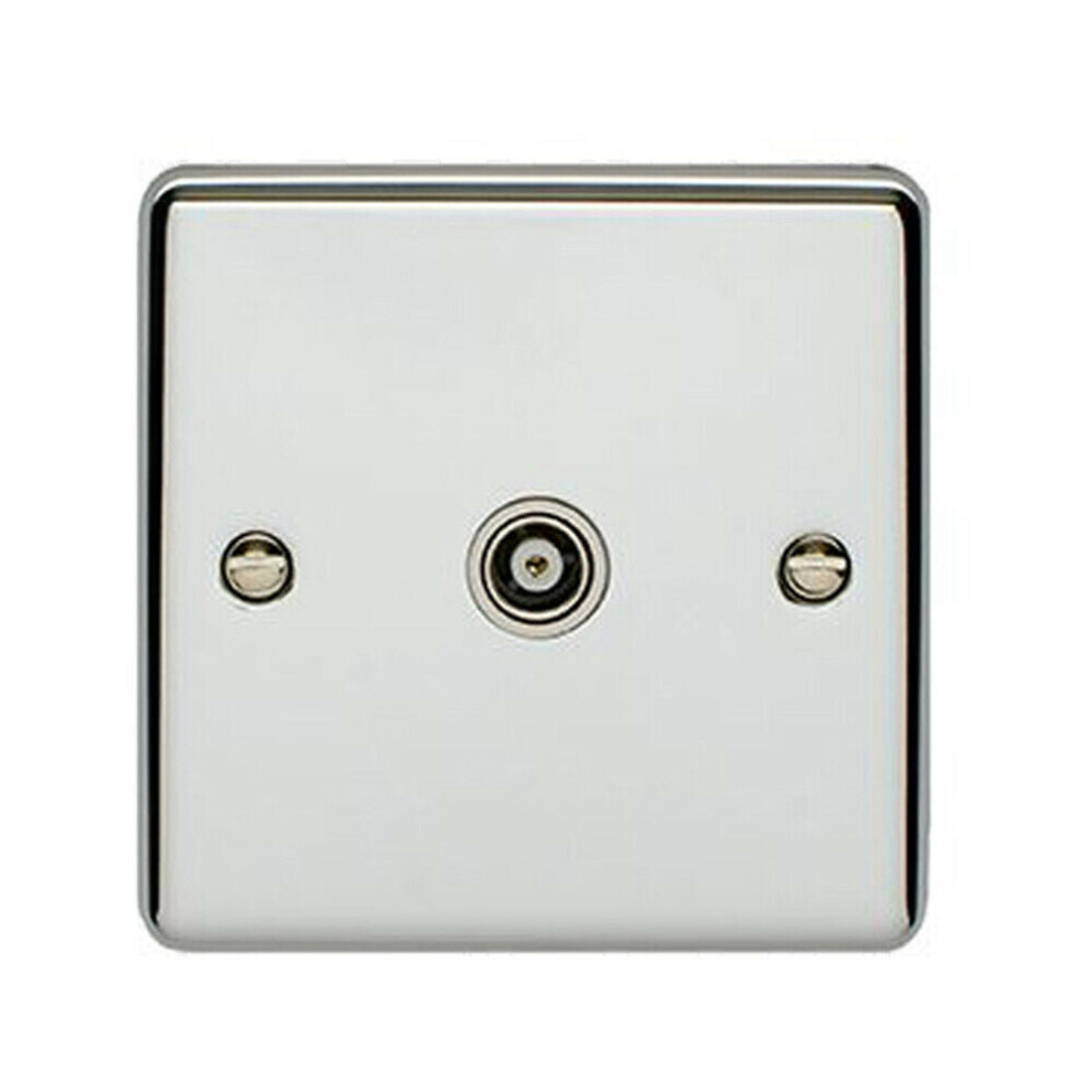 CHROME Single Aerial Satellite Coaxial Socket Female Wall Plate White Trim