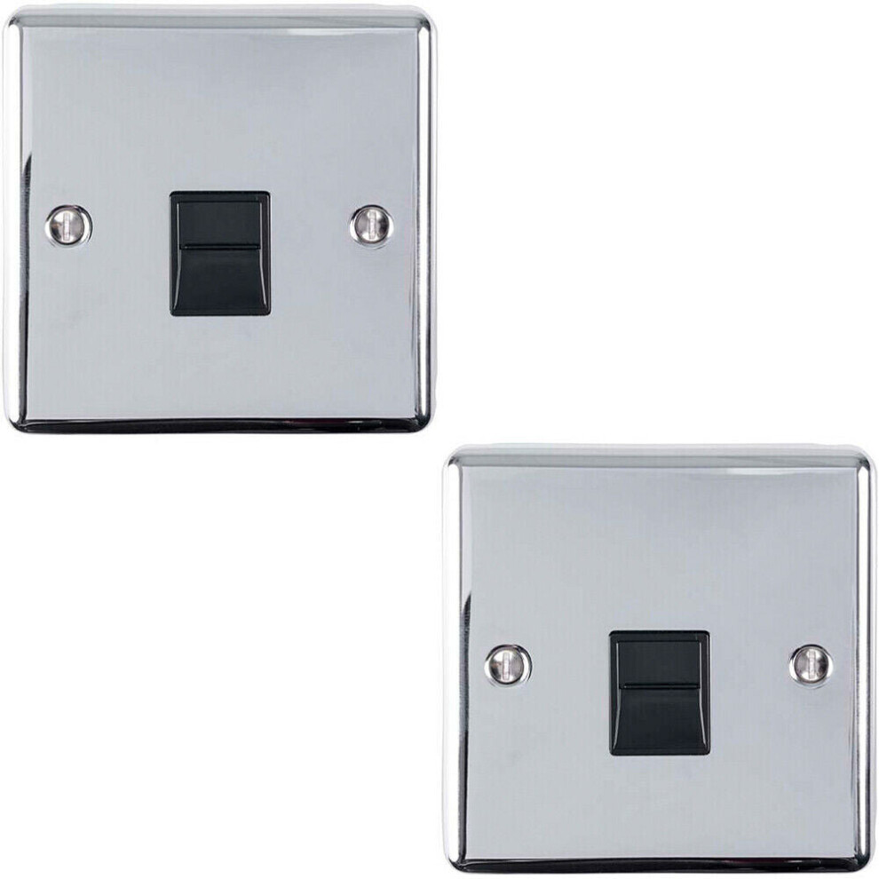2 Pack Bt Telephone Slave Extension Socket Chrome & Black Secondary Plate 5056524220672