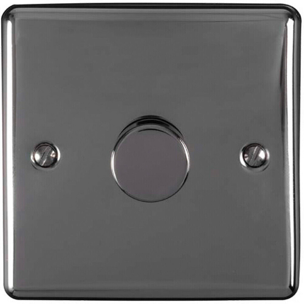 1 Gang 400W 2 Way Rotary Dimmer Switch BLACK NICKEL Light Dimming Wall Plate