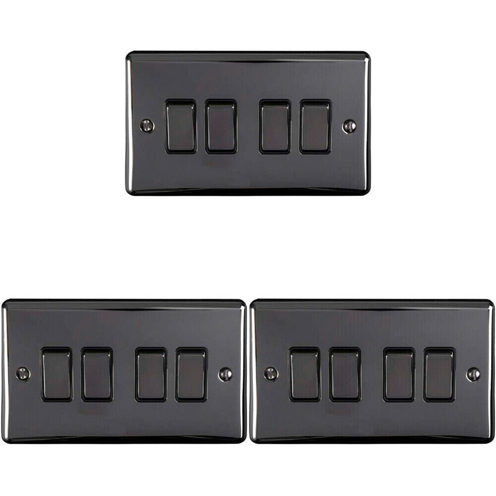 3 Pack 4 Gang Quad Light Switch Black Nickel 2 Way 10A Black Trim 5056524221068