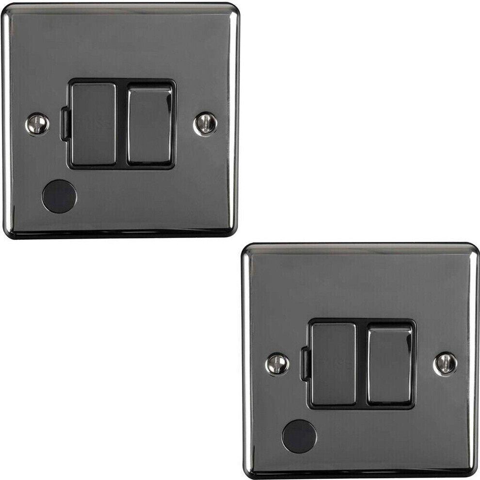 2 PACK 13A DP Switched Fuse Spur & Flex Outlet BLACK NICKEL & Black Isolation