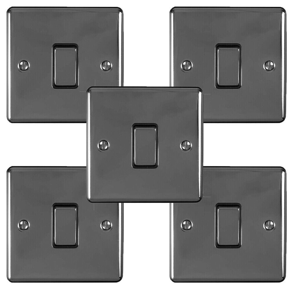 5 PACK 1 Gang Single Metal Light Switch BLACK NICKEL 2 Way 10A Black Trim