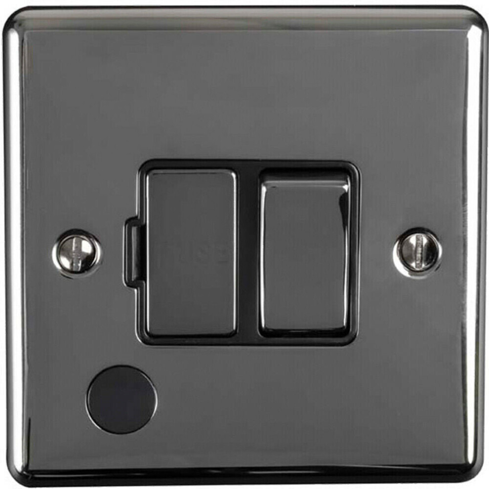 13A DP Switched Fuse Spur & Flex Outlet BLACK NICKEL & Black Mains Isolation