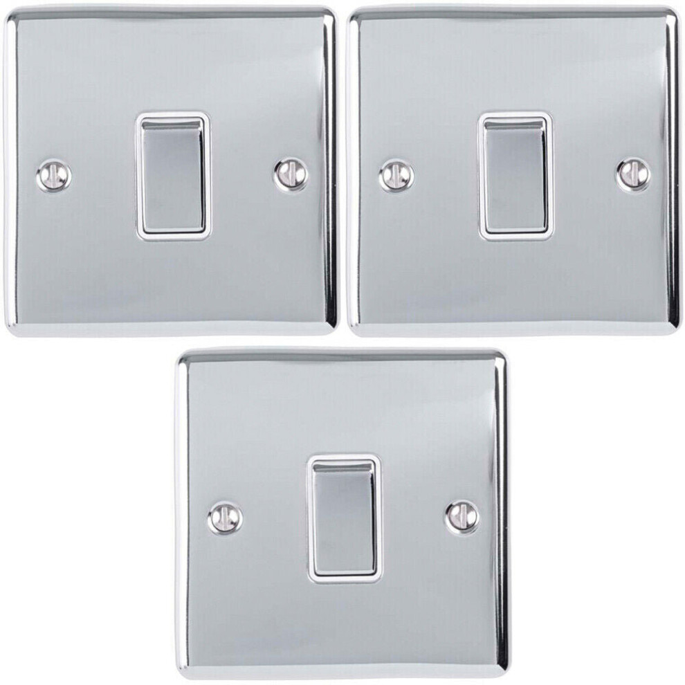 Light Switch Pack - 1x Intermediate & 2x Single - CHROME / Grey 2 Way 10A