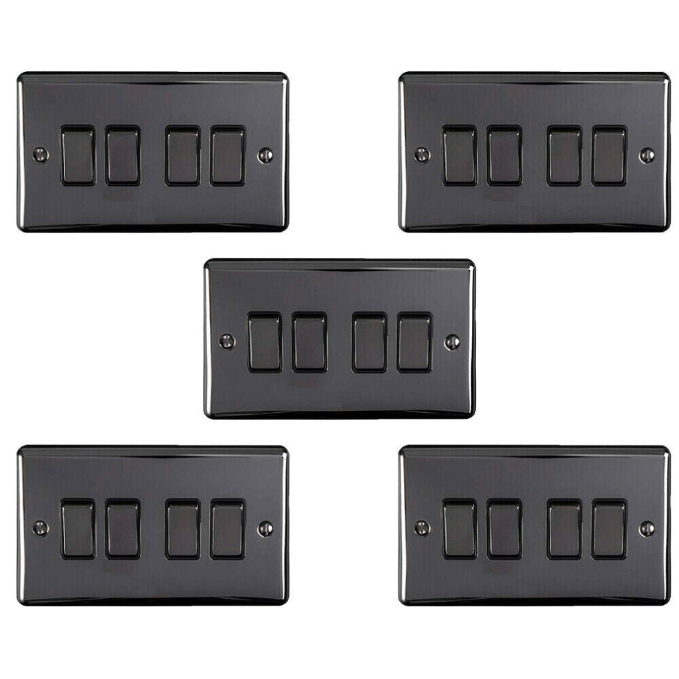 5 PACK 4 Gang Quad Light Switch BLACK NICKEL 2 Way 10A Black Trim