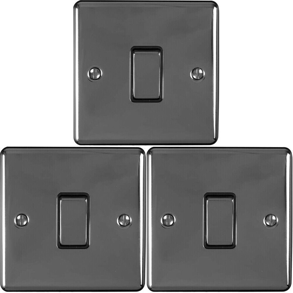 3 PACK 1 Gang Single Metal Light Switch BLACK NICKEL 2 Way 10A Black Trim