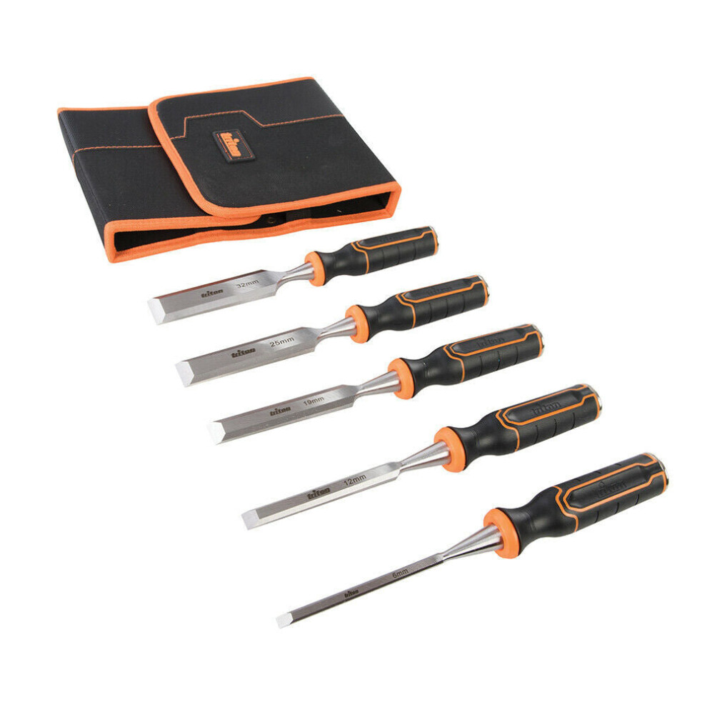 PREMIUM 5 Piece Wood Chisel Set Hardened Steel XL Striking Cap & Through Tang