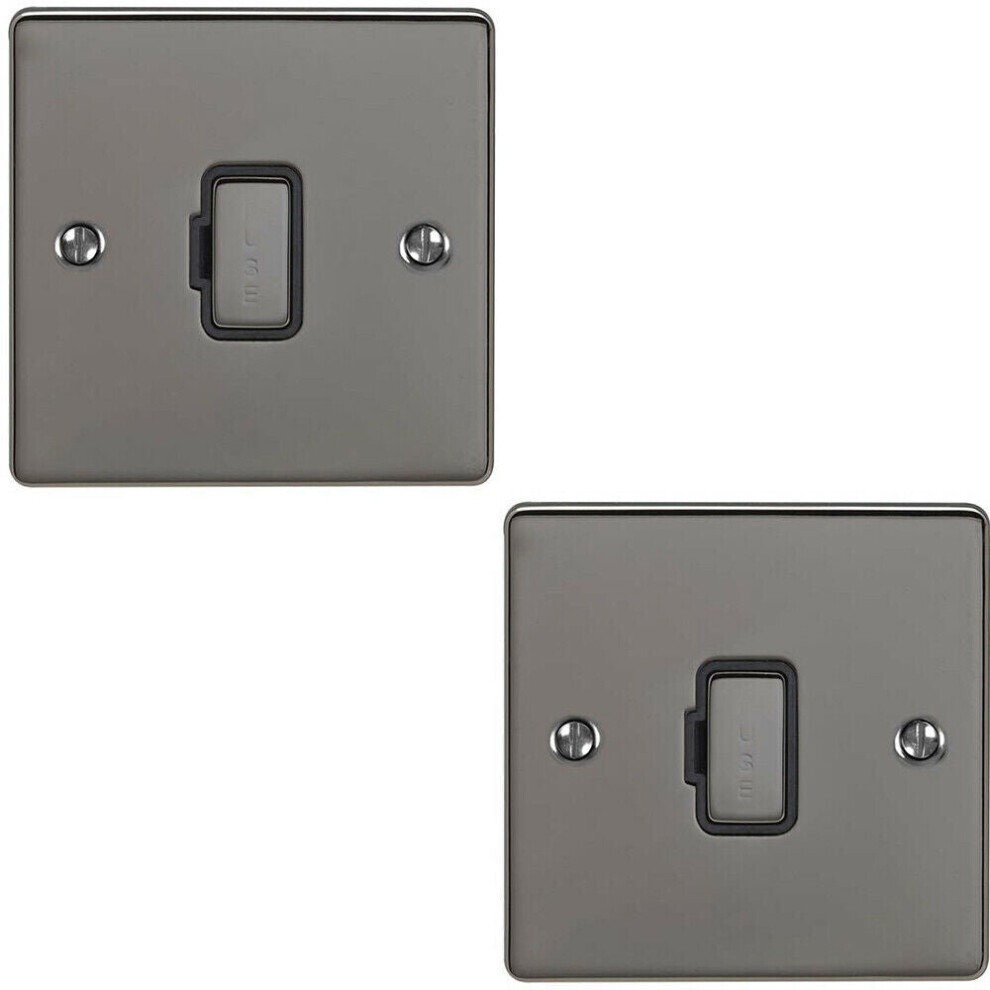 2 PACK 13A DP Unswitched Fuse Spur BLACK NICKEL Black Mains Isolation Wall Plate