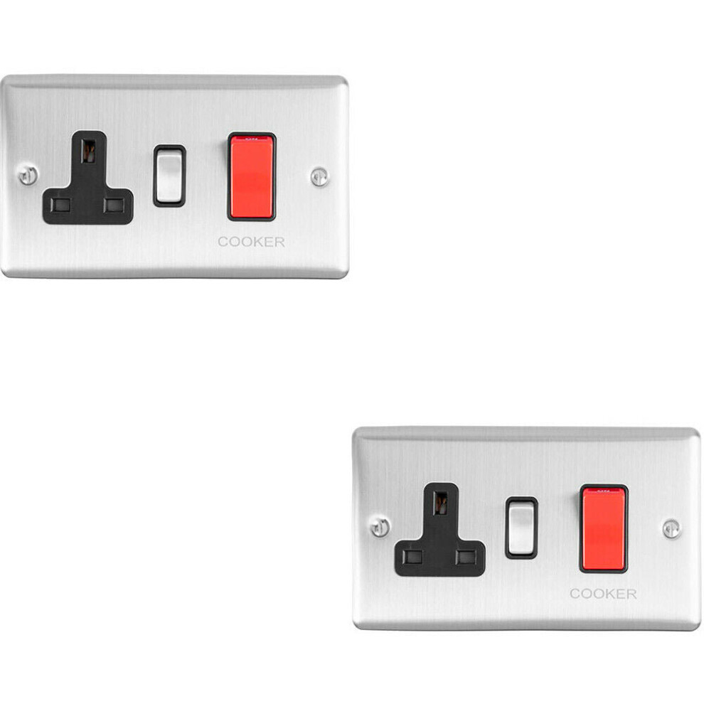 2 PACK 45A DP Oven Switch & Single 13A Switched Power Socket SATIN STEEL & White