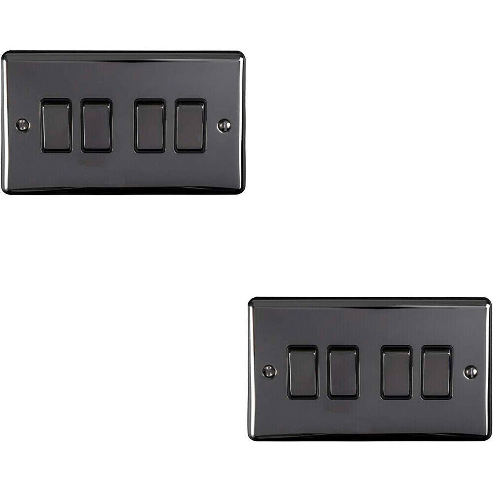 2 PACK 4 Gang Quad Light Switch BLACK NICKEL 2 Way 10A Black Trim