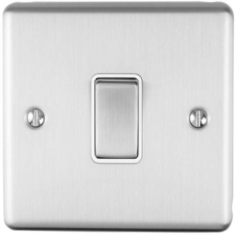 1 Gang Single Intermediate Light Switch Satin Steel & White 10A Metal Rocker 5056524218273