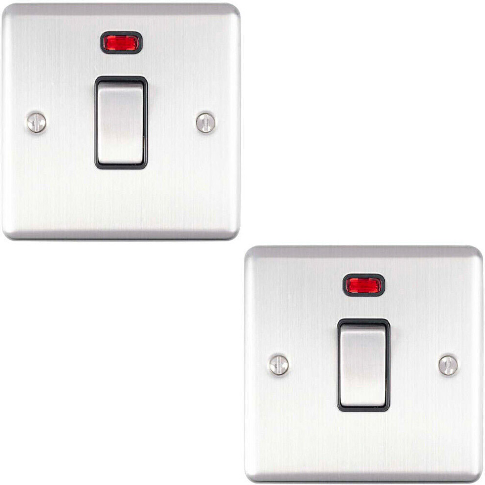 2 PACK 1 Gang 20A DP Switch & Neon Light SATIN STEEL & Black Trim Appliances