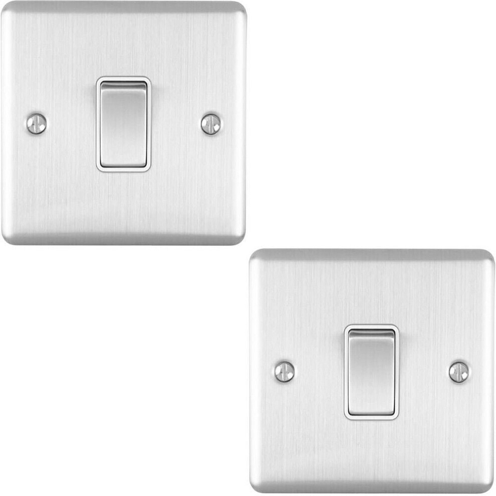 2 PACK 1 Gang 20A DP Single Switch SATIN STEEL & White Trim Appliance / Boiler