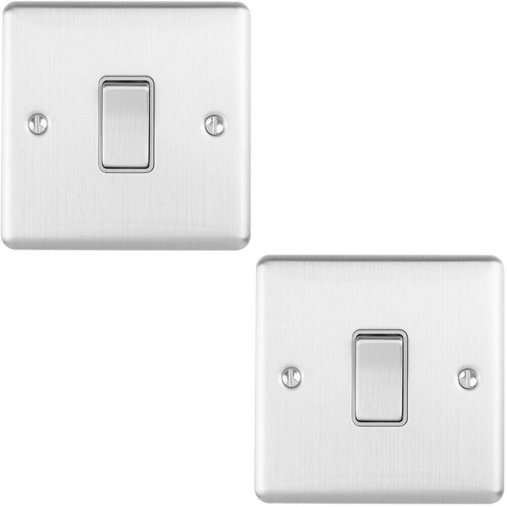 2 PACK 1 Gang Single INTERMEDIATE Light Switch SATIN STEEL & Grey 10A Rocker