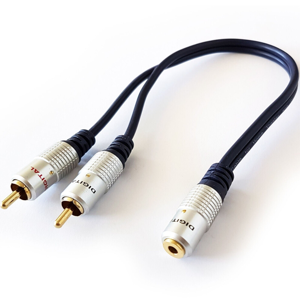 Loops Pro - 2 Rca Male/Plug To 3.5Mm Stereo Socket Cable - Aux Phono Jack Audio Adapter Gold Lead Official