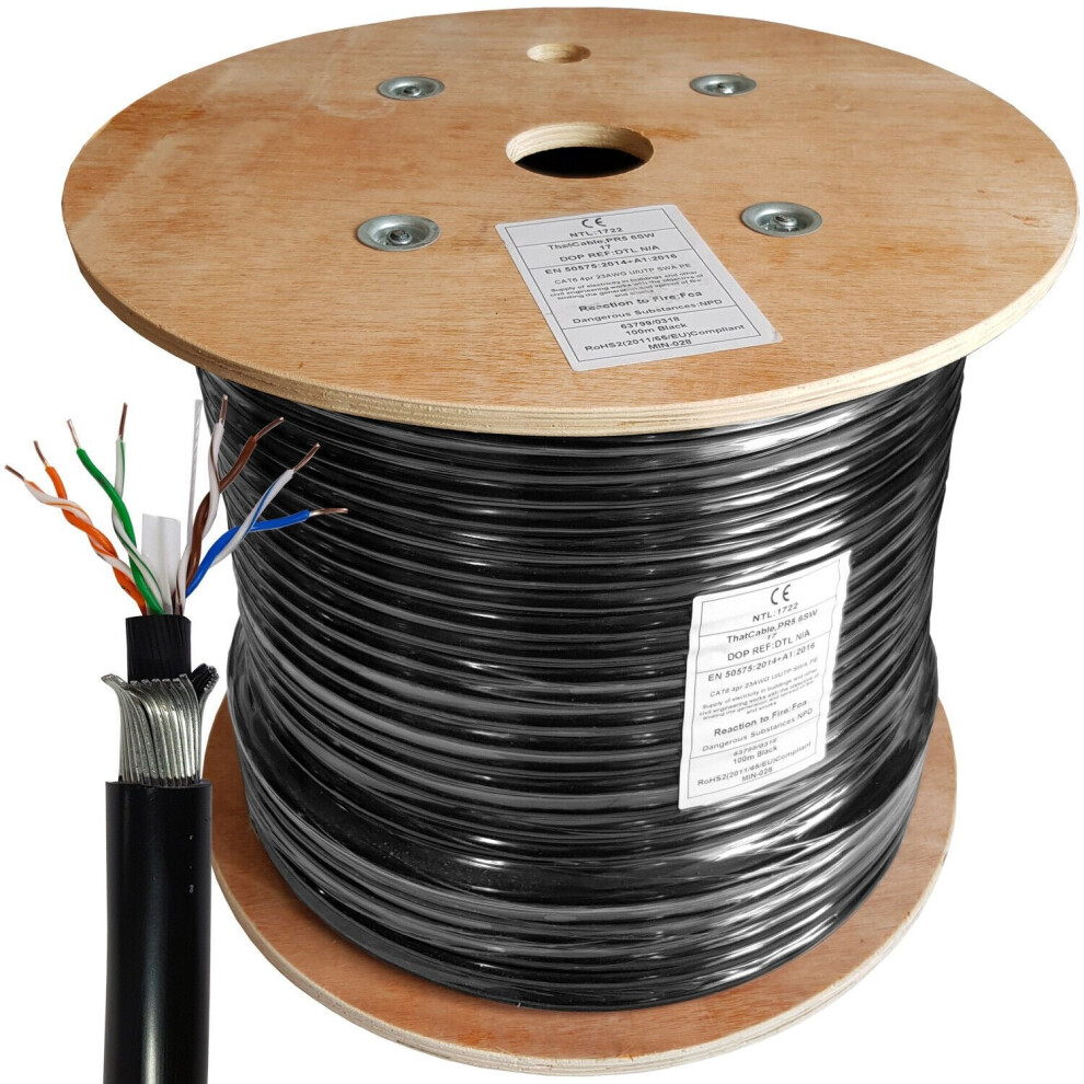 Loops 100M Cat6 Swa Steel Armoured Utp Cable Direct Burial Outdoor Hdpe 23 Awg Copper