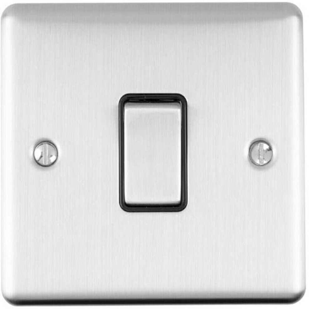 1 Gang Single INTERMEDIATE Light Switch SATIN STEEL & Black 10A Metal Rocker