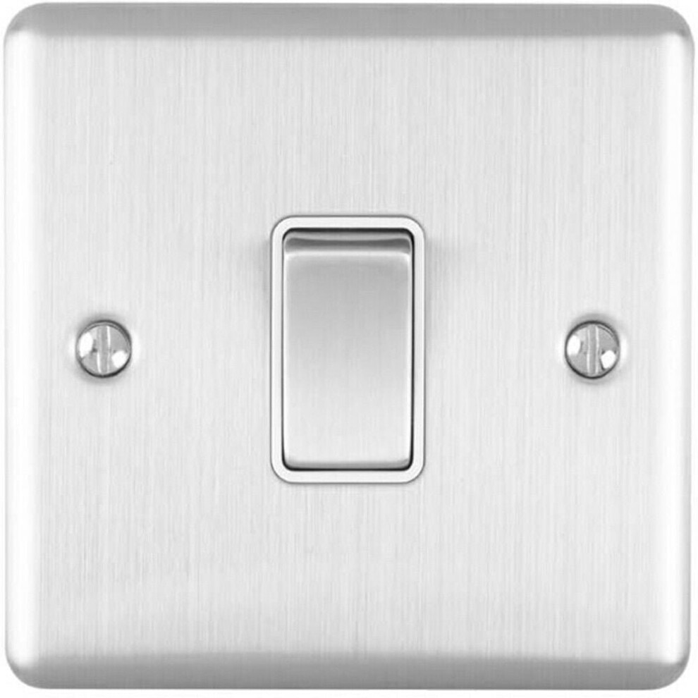 1 Gang 20A DP Single Switch SATIN STEEL & White Trim Appliance / Boiler Power